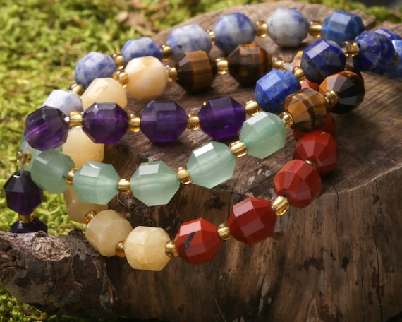 Chakra Bead Mix (red Jasper, Tiger Eye, Calcite...) Energy Tube Cut 8x7mm