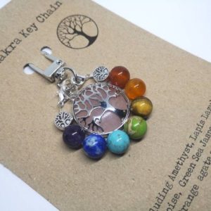 Shop Chakra Beads! Chakra beaded Keychain, Seven Chakra Keyring, Yoga Keychain, tree of life Key Chain, Chakra Gift, with tree of life rose quartz pendant | Shop jewelry making and beading supplies, tools & findings for DIY jewelry making and crafts. #jewelrymaking #diyjewelry #jewelrycrafts #jewelrysupplies #beading #affiliate #ad