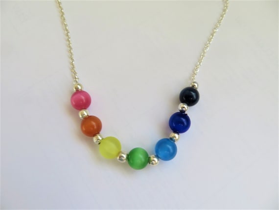 Multi Coloured Beaded Silver Necklace