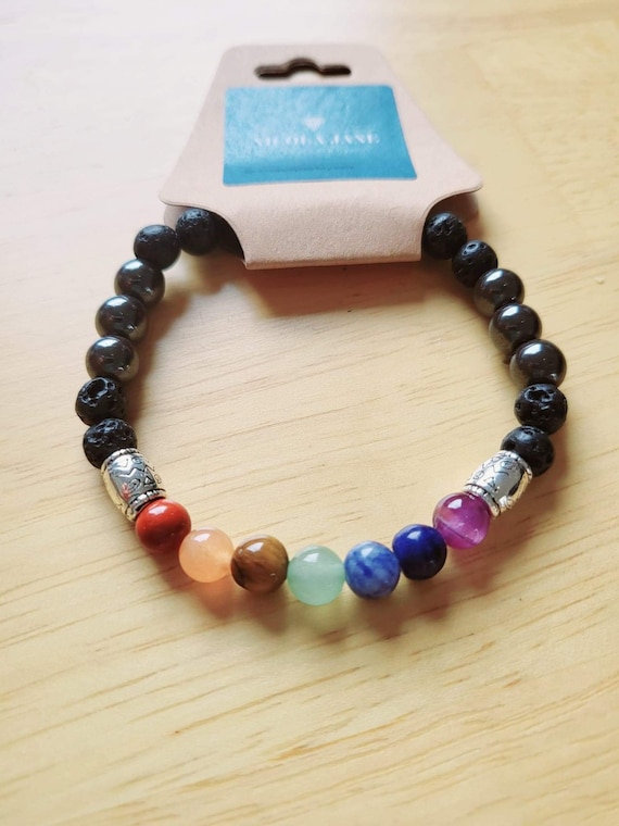 Chakra Gemstone Unisex Lava Stone Diffuser Bracelet, Natural Yoga Meditation Reiki Crystal Healing Jewellery Gift For Him For Her Chakra Gemstone Unisex Lava Stone Diffuser Bracelet, Natural Yoga Meditation Reiki Crystal Healing Jewellery Gift For Him For Her