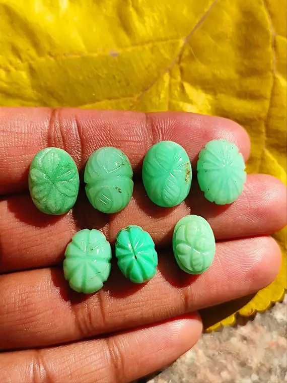 Chrysoprase Crystal -natural Chrysoprase Crystal Carved Cabochon Gemstone-handmade Flower Carving,wholesale Chrysoprase For Jewellery Making