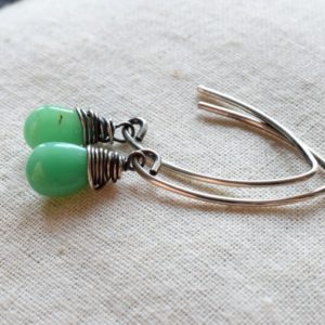 Shop Chrysoprase Earrings! Chrysoprase Earrings in Sterling Silver, Oxidized Wire Wrapped Green Chalcedony Earrings, Modern Mint Green Earrings | Natural genuine Chrysoprase earrings. Buy crystal jewelry, handmade handcrafted artisan jewelry for women.  Unique handmade gift ideas. #jewelry #beadedearrings #beadedjewelry #gift #shopping #handmadejewelry #fashion #style #product #earrings #affiliate #ad