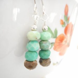 Shop Chrysoprase Jewelry! Chrysoprase Earrings, Sterling Silver Genuine Gemstone Jewelry, Ombré Green Stone Dangle Earrings, Chrysoprase Jewelry, Dainty Drop Earrings | Natural genuine Chrysoprase jewelry. Buy crystal jewelry, handmade handcrafted artisan jewelry for women.  Unique handmade gift ideas. #jewelry #beadedjewelry #beadedjewelry #gift #shopping #handmadejewelry #fashion #style #product #jewelry #affiliate #ad