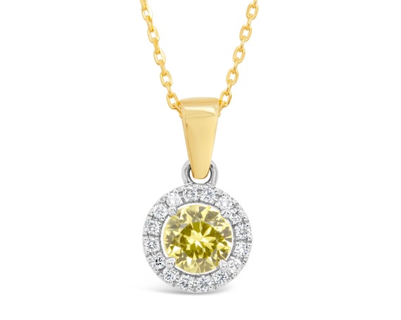 Claire | Australian Yellow Sapphire Necklace, Sapphire Pendant, Elegant Rare Yellow Sapphire With Halo Of Diamonds, Dainty Jewellery Gift