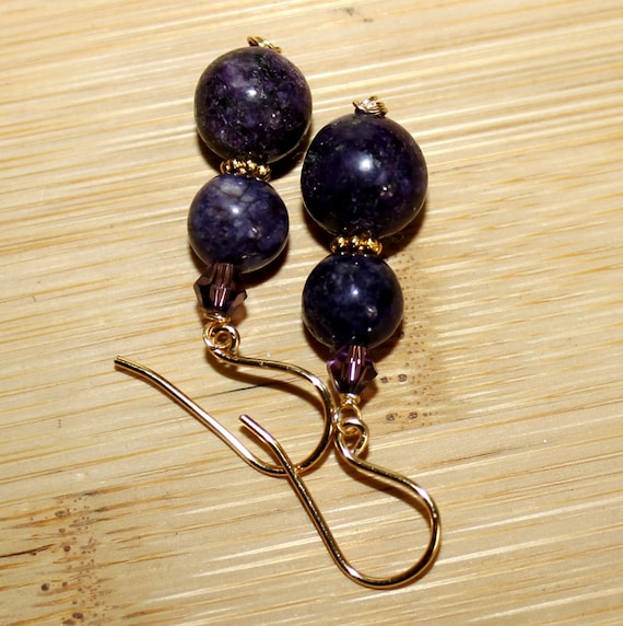 Classic Purple Lepidolite Artisan Crafted Gold Earrings In Gift Box ~ Made In Usa