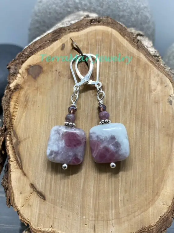 Earrings, Lepidolite Earrings, Purple Dangle Bead Earrings, Sterling Silver Leverback Earrings, Gift Idea