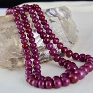 Shop Ruby Necklaces! Earth Mined 2 Line 425 Cts Natural Untreated RUBY ROUND BEADS Necklace With Silk Cord | Natural genuine Ruby necklaces. Buy crystal jewelry, handmade handcrafted artisan jewelry for women.  Unique handmade gift ideas. #jewelry #beadednecklaces #beadedjewelry #gift #shopping #handmadejewelry #fashion #style #product #necklaces #affiliate #ad