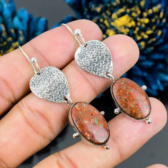 Elegant Ocean Jasper Earrings, Gemstone Earrings, Red Drop & Dangle Earrings, 925 Sterling Silver Jewelry, Wedding Gift, Earrings For Love