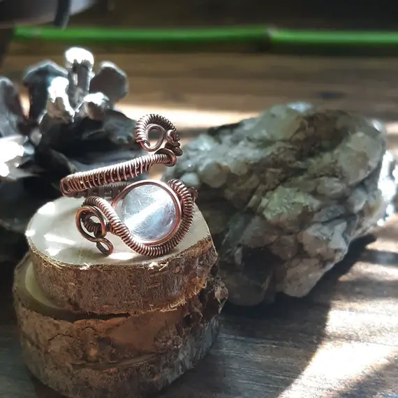 Enchanting Elven Fluorite Ring, Fluorite Adjustable Copper Ring, Fluorite Ring, Wire Wraped Gemstone Ring, Elven Jewelry, Tolkien Ring