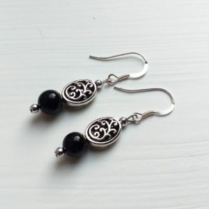Shop Jet Earrings! English Whitby Jet Earrings on 925 Sterling Silver, Yorkshire Whitby Jet Drop Earrings, Romanesque Filigree Whitby Jet Gemstone Earrings | Natural genuine Jet earrings. Buy crystal jewelry, handmade handcrafted artisan jewelry for women.  Unique handmade gift ideas. #jewelry #beadedearrings #beadedjewelry #gift #shopping #handmadejewelry #fashion #style #product #earrings #affiliate #ad