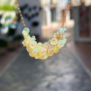 Shop Opal Necklaces! Ethiopian opal cluster necklace and earrings set, rainbow opal necklace, gifts for her | Natural genuine Opal necklaces. Buy crystal jewelry, handmade handcrafted artisan jewelry for women.  Unique handmade gift ideas. #jewelry #beadednecklaces #beadedjewelry #gift #shopping #handmadejewelry #fashion #style #product #necklaces #affiliate #ad