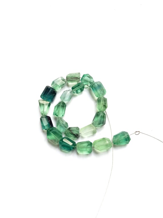 Excellent 10 Piece Faceted Green Fluorite Tumbled ,tumbled Shape Gemstone, Briolette Beads 12x8 To 9x7 Mm Approx, Best For Jewellery