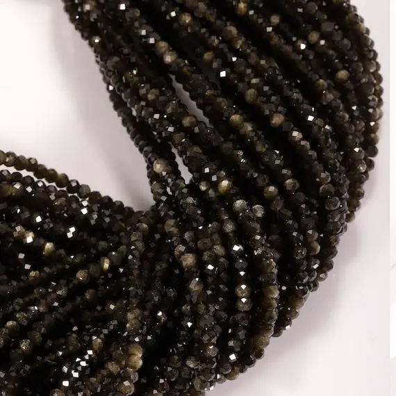 Faceted Stone Golden Obsidian Beads, Stone Golden Obsidian Strand Natural Golden Obsidian Stone Beads - Gemstone Golden Obsidian Beaded ,