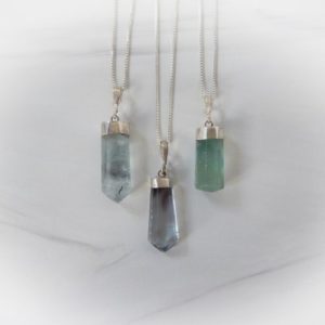 Shop Fluorite Necklaces! Fluorite Gemstone Necklace, Raw Fluorite Necklace, Natural Fluorite Point, Sterling Fluorite Point, Layering Necklace, Gemstone Appeal, GSA | Natural genuine Fluorite necklaces. Buy crystal jewelry, handmade handcrafted artisan jewelry for women.  Unique handmade gift ideas. #jewelry #beadednecklaces #beadedjewelry #gift #shopping #handmadejewelry #fashion #style #product #necklaces #affiliate #ad