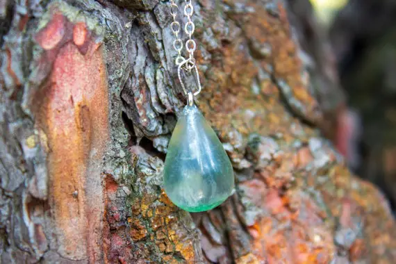 Fluorite Gemstone Pendant With Sterling Silver Chain, Green Fluorite Pendant, Blue-green Fluorite Unique Necklace, Crystal Jewellery Gift