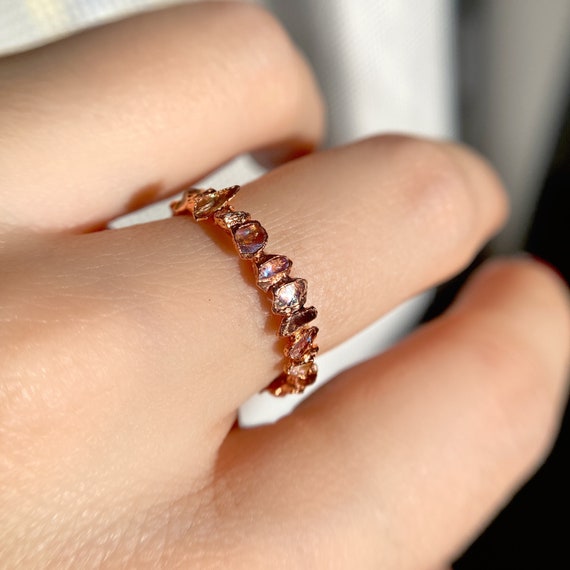 Full Eternity Ring Wedding Band | Pink Angel Aura Quartz Gemstone Handmade Alternative Engagement Ring | Raw Personalised Minimalist Gift
