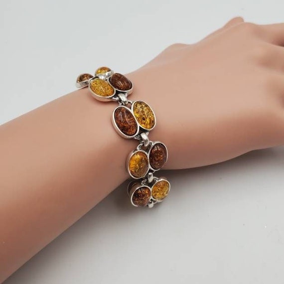 Genuine Baltic Amber Bracelet Set In Sterling Silver, Two Colors Of Amber