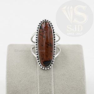Shop Mahogany Obsidian Rings! Genuine Mahogany Obsidian Ring, 925 Sterling Silver, Obsidian Ring, 10×30 mm Long Oval Ring, Triple Band Ring, Silver Ring, Womens Ring | Natural genuine Mahogany Obsidian rings, simple unique handcrafted gemstone rings. #rings #jewelry #shopping #gift #handmade #fashion #style #affiliate #ad