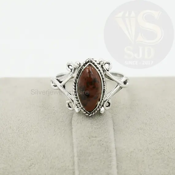 Genuine Mahogany Obsidian Ring, 925 Sterling Silver, Obsidian 6x12 Mm Marquise Ring, Boho Ring, Beautiful Ring, Silver Ring, Womens Ring