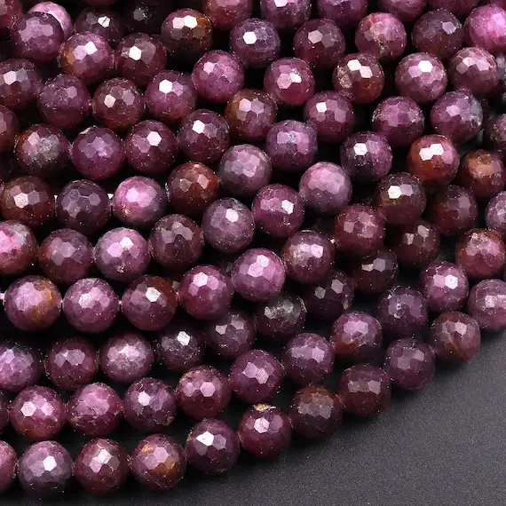 Genuine Natural Purple Red Ruby Gemstone Faceted 3mm 4mm 5mm 6mm 7mm 8mm 9mm Round Beads 15.5" Strand