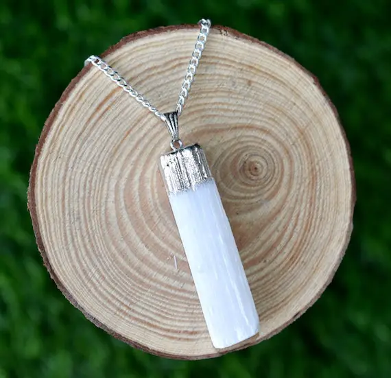 Selenite Rough Pendant & Crystal Necklace - Electroplated Silver Crystals With Chain, Bulk Wholesale Statement Necklaces, Spiritual Gift