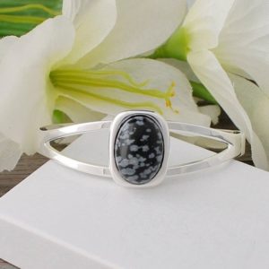 Shop Snowflake Obsidian Jewelry! Genuine Snowflake Obsidian Bracelet; Obsidian Bangle Bracelet; Adjustable Silver Bangle Cuff Bracelet; Black and White Snowflake Obsidian | Natural genuine Snowflake Obsidian jewelry. Buy crystal jewelry, handmade handcrafted artisan jewelry for women.  Unique handmade gift ideas. #jewelry #beadedjewelry #beadedjewelry #gift #shopping #handmadejewelry #fashion #style #product #jewelry #affiliate #ad