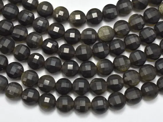 Golden Obsidian, 4mm (4.5mm) Faceted Coin Beads, 15.5 Inch, Full Strand, Approx. 90 Beads, Hole 0.8mm (239158001)