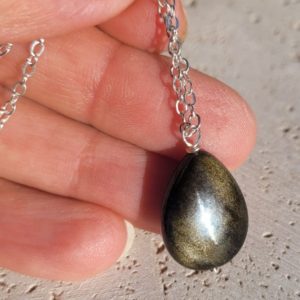 Shop Golden Obsidian Necklaces! Golden Obsidian Necklace, Gold Sheen Obsidian Teardrop Gemstone Necklace, Silver Necklace, Women Gift, Present for Her, | Natural genuine Golden Obsidian necklaces. Buy crystal jewelry, handmade handcrafted artisan jewelry for women.  Unique handmade gift ideas. #jewelry #beadednecklaces #beadedjewelry #gift #shopping #handmadejewelry #fashion #style #product #necklaces #affiliate #ad