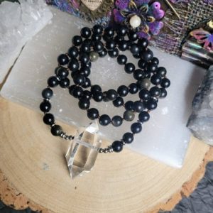Sheen obsidian with clear quartz point double terminated  pendant crystal healing witchy jewellery gift for him or her | Natural genuine Gemstone pendants. Buy crystal jewelry, handmade handcrafted artisan jewelry for women.  Unique handmade gift ideas. #jewelry #beadedpendants #beadedjewelry #gift #shopping #handmadejewelry #fashion #style #product #pendants #affiliate #ad