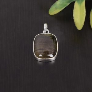 Shop Golden Obsidian Pendants! Golden Sheen Obsidian Pendant, Handmade Pendant, Solid 925 Sterling Silver, Gemstone Jewelry Pendant, Anniversary Necklace, 23 x 18 MM Stone | Natural genuine Golden Obsidian pendants. Buy crystal jewelry, handmade handcrafted artisan jewelry for women.  Unique handmade gift ideas. #jewelry #beadedpendants #beadedjewelry #gift #shopping #handmadejewelry #fashion #style #product #pendants #affiliate #ad