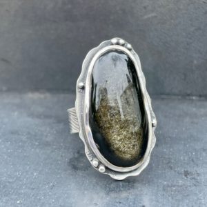 Shop Golden Obsidian Rings! Golden Sheen Obsidian Sterling Silver Statement Ring Size 9 | Natural genuine Golden Obsidian rings, simple unique handcrafted gemstone rings. #rings #jewelry #shopping #gift #handmade #fashion #style #affiliate #ad