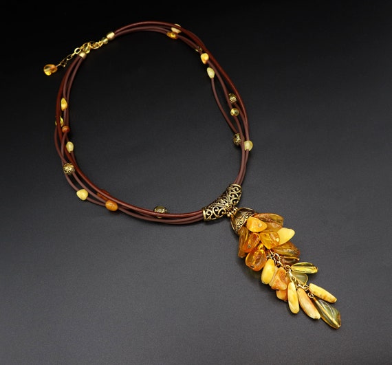 Gorgeous Necklace Made Of Natural Amber -  Choker With Bunch Of Amber - Multicolor Ukrainian Amber Raw - Handmade Jewelry