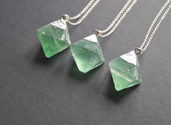 Green Fluorite Necklace, Large Raw Gemstone Pendant
