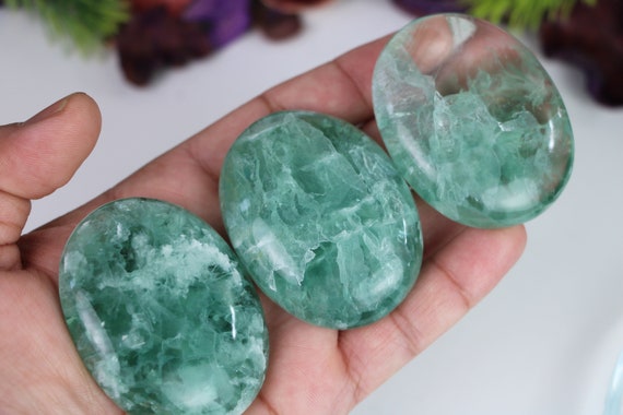 Green Fluorite Palm Stone, Palm Stones Nice Quality Crystals