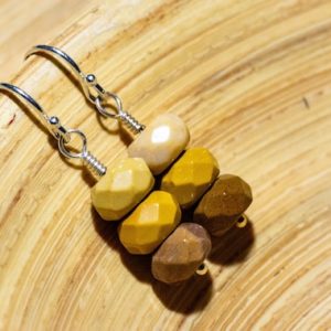 Shop Mookaite Jasper Earrings! Handmade Yellow Mookaite Jasper Earrings, Faceted Rustic Gemstone Earrings, Yellow Cream Brown Stacked Beaded Earrings Yellow Earrings Stone | Natural genuine Mookaite Jasper earrings. Buy crystal jewelry, handmade handcrafted artisan jewelry for women.  Unique handmade gift ideas. #jewelry #beadedearrings #beadedjewelry #gift #shopping #handmadejewelry #fashion #style #product #earrings #affiliate #ad