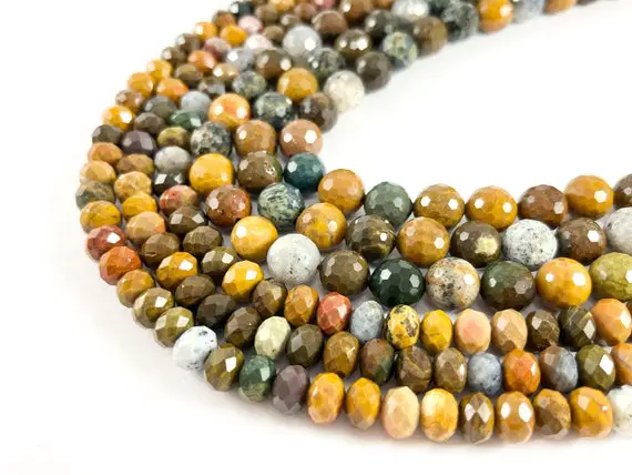 Hight Quality Yellow Ocean Jasper Hand Cut Faceted Natural Stone Round Rondelle Beads 6mm 8mm 10mm