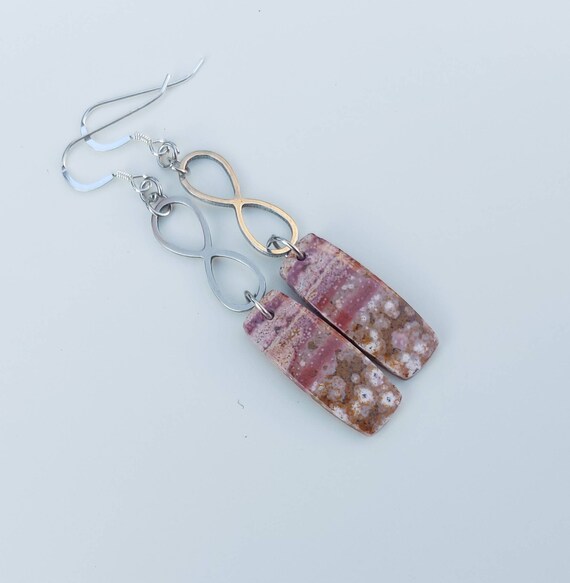 Infinity Dangle Earrings Gift For Her, Pink Ocean Jasper, Semiprecious Stone Drop Earrings, Gift For Women, Mother's Day Gift For Her