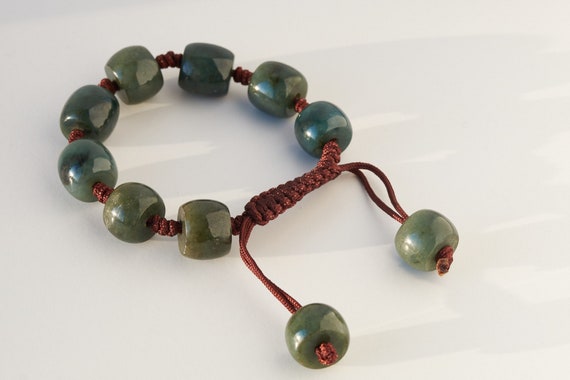 Jade  Natural 100% Authentic Untreated From Burma Myanmar Grade A Jade Raw Jadeite  Adjustable Knotted Rope Cord Bracelet
