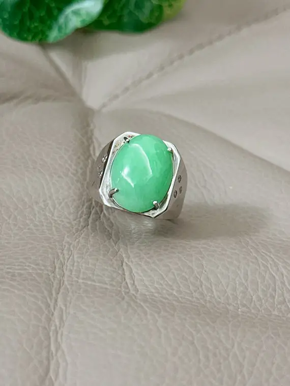 Jade Ring, Jadeite Jade Ring, Oval Shape, Silver Adjustable Ring, Free Size Us6.5-10, Untreated Genuine Jadeite, Grade A Jade
