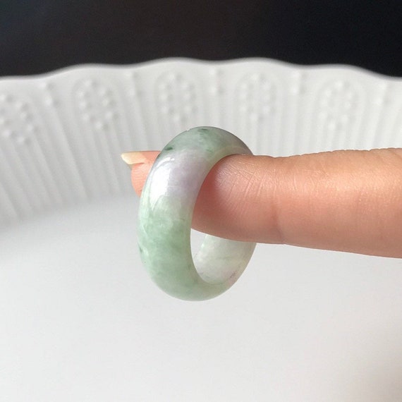 Jade Ring Us9.5 Grade A Jadeite Burmese Jade Unisex Abacus Ring Green, Faint Lavender Authentic Myanmar Natural Jadeite Jade Band Ring