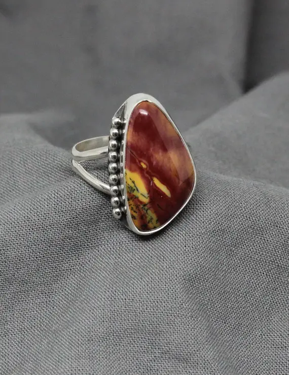 Ladies Mookaite Sterling Silver Handmade Ring, 925 Silver, Gift For Her, Under 90 Dollars, Silver Ring,  Red Jasper Ring, #2292