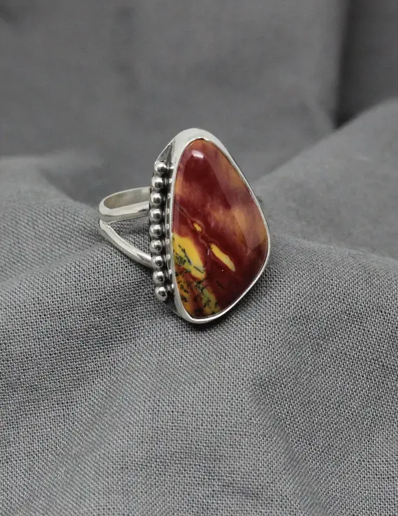 2292, Ladies Mookaite Sterling Silver Handmade Ring, 925 Silver, Gift For Her, Under 90 Dollars, Silver Ring,  Red Jasper Ring