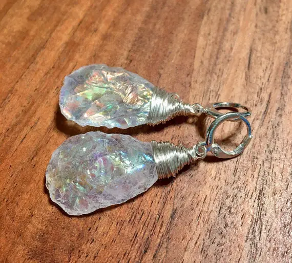 Large Angel Aura Quartz Earrings In Silver