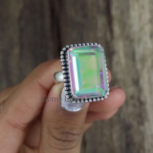 Shop Angel Aura Quartz Rings! Large Angel Aura Quartz Ring, 925 Sterling Silver Ring, Octogen Statement Ring, Bohemian Ring, Everyday Ring, Gift for her, Ring for Women | Natural genuine Angel Aura Quartz rings, simple unique handcrafted gemstone rings. #rings #jewelry #shopping #gift #handmade #fashion #style #affiliate #ad