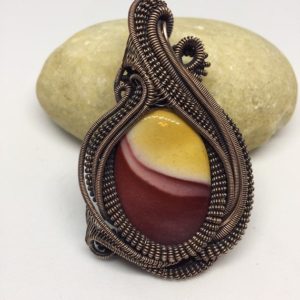 Shop Mookaite Jasper Jewelry! Large Heady Mookaite Jasper Pendant wire wrapped in antiqued copper, heady wire wrap, Focal pendant, Statement necklace | Natural genuine Mookaite Jasper jewelry. Buy crystal jewelry, handmade handcrafted artisan jewelry for women.  Unique handmade gift ideas. #jewelry #beadedjewelry #beadedjewelry #gift #shopping #handmadejewelry #fashion #style #product #jewelry #affiliate #ad