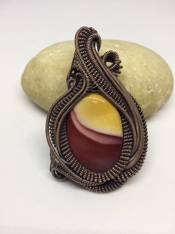 Large Heady Mookaite Jasper Pendant Wire Wrapped In Antiqued Copper, Heady Wire Wrap, Focal Pendant, Statement Necklace