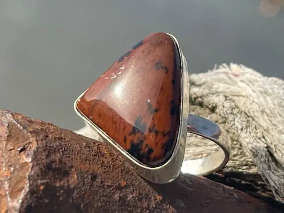Large Mahogany Obsidian Ring, Unique Jewellery, Red Gemstone Ring, Boho Ring, Romantic Gift Fir Him. Ethical Jewellery, Unusual Gift For Her