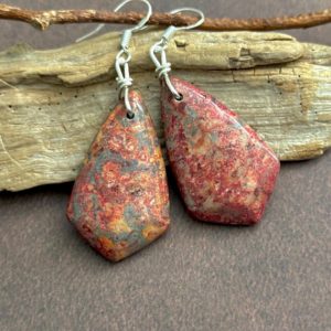 Shop Ocean Jasper Earrings! Red Ocean Jasper Earrings, Natural Jasper Earrings with red green brown colors, Natural Stone Earrings, Gift for Her, Gift Idea | Natural genuine Ocean Jasper earrings. Buy crystal jewelry, handmade handcrafted artisan jewelry for women.  Unique handmade gift ideas. #jewelry #beadedearrings #beadedjewelry #gift #shopping #handmadejewelry #fashion #style #product #earrings #affiliate #ad