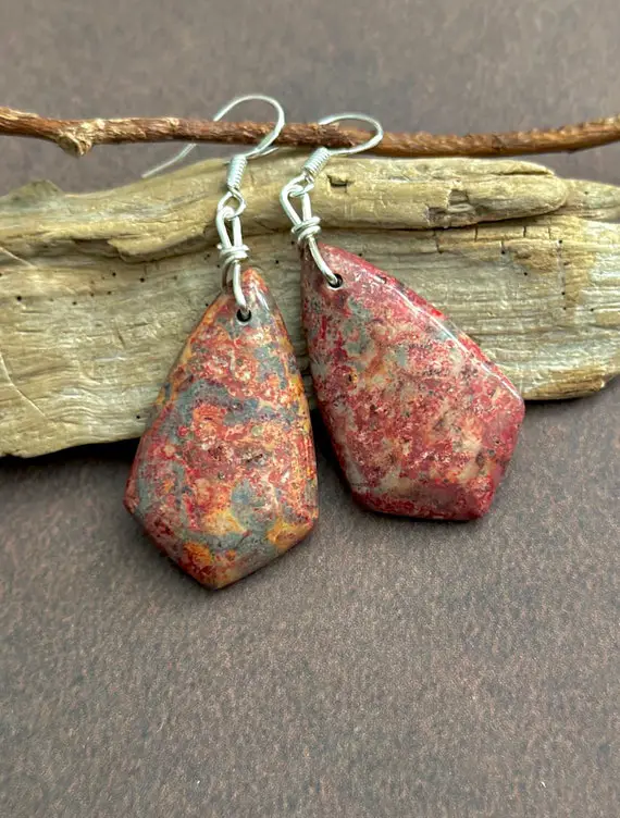 Red Ocean Jasper Earrings, Natural Jasper Earrings With Red Green Brown Colors, Natural Stone Earrings, Gift For Her, Gift Idea