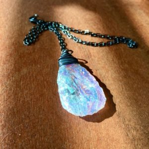 Shop Angel Aura Quartz Necklaces! Large Raw Angel Aura Quartz Necklace | Natural genuine Angel Aura Quartz necklaces. Buy crystal jewelry, handmade handcrafted artisan jewelry for women.  Unique handmade gift ideas. #jewelry #beadednecklaces #beadedjewelry #gift #shopping #handmadejewelry #fashion #style #product #necklaces #affiliate #ad